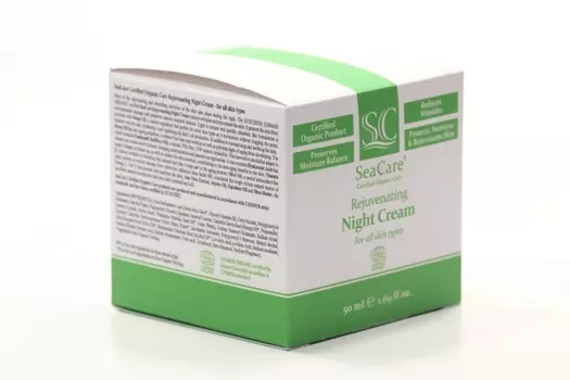 Крем SeaCare д/лица омолаживающий органический ночной гиалурон кислота витамин Е масла, 50 мл
