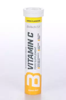 L-аскорбиновая кислота BioTechUSA Vitamin C Effervescent, 20 шт, таблетки шипучие лимонные