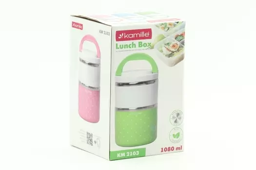 Ланч бокс Kamille двойной нерж сталь/пластик голубой, 1,08 л