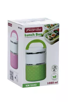 Ланч бокс Kamille двойной нерж сталь/пластик розовый, 1,08 л