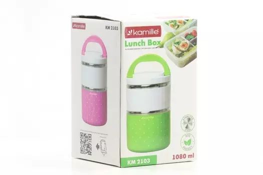 Ланч бокс Kamille КМ 2103 двойной круглый, 1 080 мл