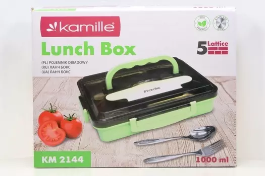 Ланч бокс Kamille КМ 2144 высококачественная нерж сталь/пластик 5 отсеков, 1 л, зеленый