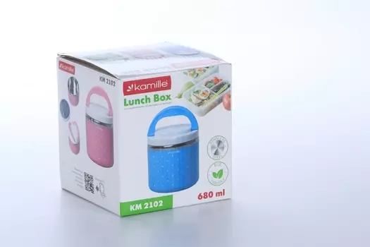 Ланч бокс Kamille пластик/нерж сталь голубой, 680 мл