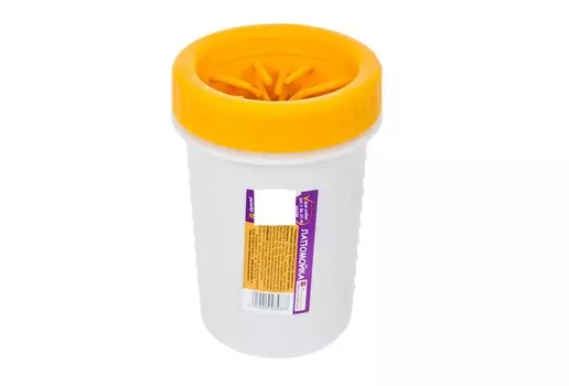 Лапомойка Антицарапки рМ стакан-непроливайка с силикон щеткой желтая