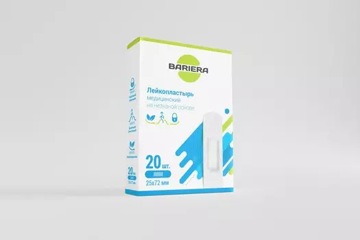 Лейкопластырь Bariera мед нетканый 25х72 мм, 20 шт, белый