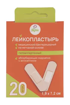 Лейкопластырь Bytiv мед бактериц на неткан осн гипоаллерген 1.9х7.2 см, 20 шт