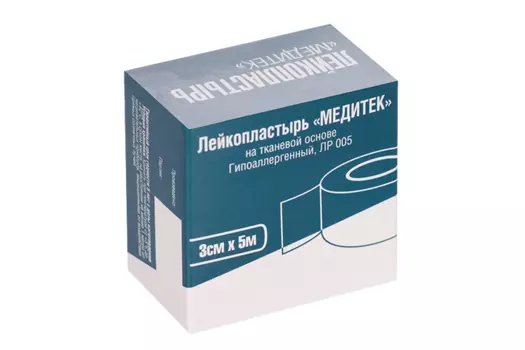 Лейкопластырь МЕДИТЕК на тканевой основе гипоаллергенный ЛР 005 3 см х 5м