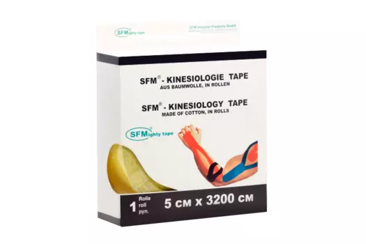 Лейкопластырь SFM кинезио тейп в диспенсере рулон с логотипом 5х3200 см, желтый