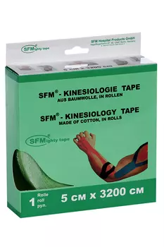 Лейкопластырь SFM кинезио тейп в диспенсере рулон с логотипом 5х3200 см, зеленый
