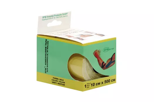 Лейкопластырь SFM кинезио тейп в диспенсере рулон с логотипом 10х500 см, желтый