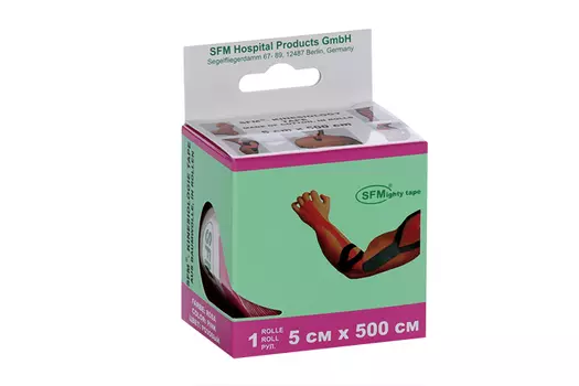 Лейкопластырь SFM кинезио тейп в диспенсере рулон с логотипом 5х500 см, розовый