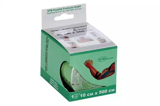 Лейкопластырь SFM кинезио тейп в диспенсере рулон с логотипом 10х500 см, зеленый