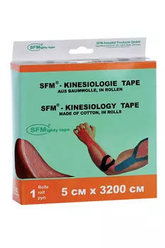 Лейкопластырь SFM кинезио тейп в диспенсере рулон с логотипом 5х3200 см, оранжевый
