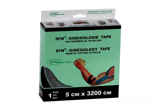 Лейкопластырь SFM кинезио тейп в диспенсере рулон с логотипом 5х3200 см, черный