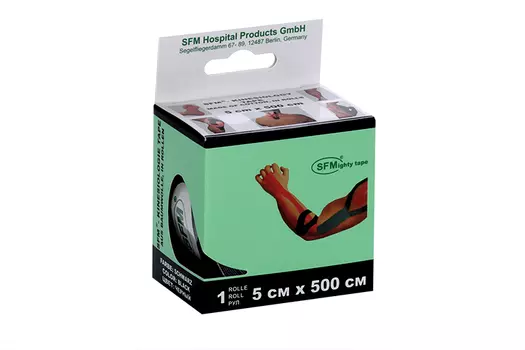 Лейкопластырь SFM кинезио тейп в диспенсере рулон с логотипом 5х500 см, черный