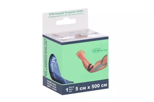 Лейкопластырь SFM кинезио тейп в диспенсере рулон с логотипом 5х500 см, синий