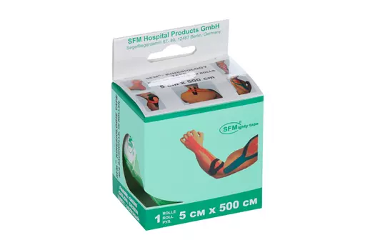 Лейкопластырь SFM кинезио тейп в диспенсере рулон с логотипом 5х500 см, зеленый