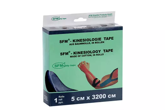 Лейкопластырь SFM кинезио тейп в диспенсере рулон с логотипом 5х3200 см, синий