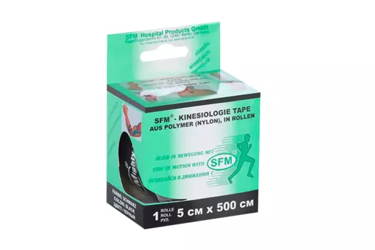 Лейкопластырь SFM кинезио тейп в диспенсере с логотипом синтетич 5х500 см, черный