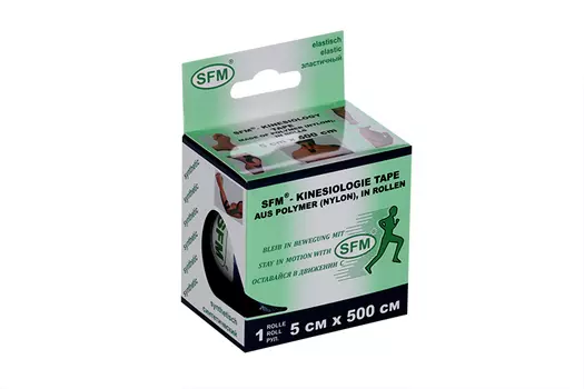 Лейкопластырь SFM кинезио тейп в диспенсере с логотипом синтетич 5х500 см, синий