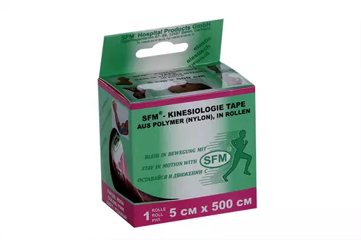 Лейкопластырь SFM кинезио тейп в диспенсере с логотипом синтетич 5х500 см, розовый