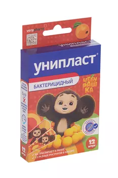 Лейкопластырь Унипласт Чебурашка бактерицидный набор, 12 шт