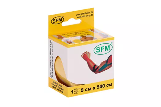 Лента кинезиологическая SFM-Plaster на хлопк осн в диспенсере желт 5см х 500см