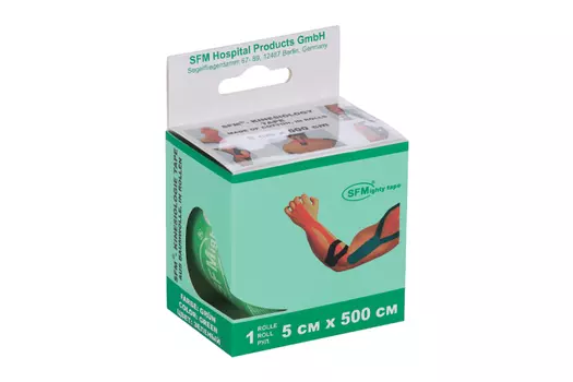 Лента кинезиологическая SFM-Plaster на хлопковой основе 5х500 см зеленая