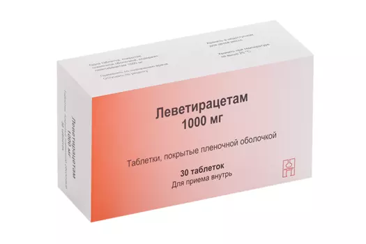 Леветирацетам 1000 мг, 30 шт, таблетки покрытые пленочной оболочкой