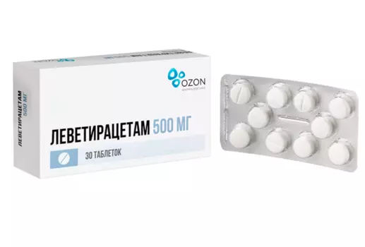 Леветирацетам 500 мг, 30 шт, таблетки покрытые пленочной оболочкой