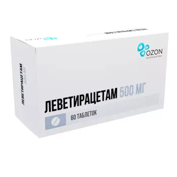 Леветирацетам 500 мг, 60 шт, таблетки покрытые пленочной оболочкой