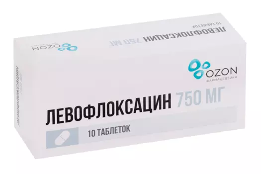 Левофлоксацин 750 мг, 10 шт, таблетки покрытые пленочной оболочкой