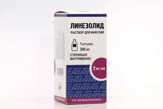 Линезолид 2 мг/мл, 300 мл, раствор для инфузий (пачка картонная)
