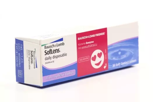 Линзы Bausch+Lomb Soflens Daily Disposable контактные R 8.6 D -1.25, 30 шт