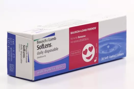 Линзы Bausch+Lomb Soflens Daily Disposable контактные R 8.6 D -4.25, 30 шт