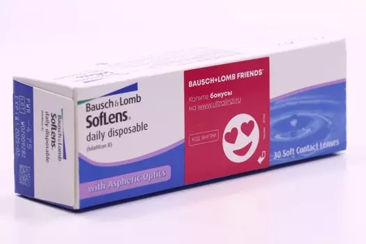 Линзы Bausch+Lomb Soflens Daily Disposable контактные R 8.6 D -4.75, 30 шт