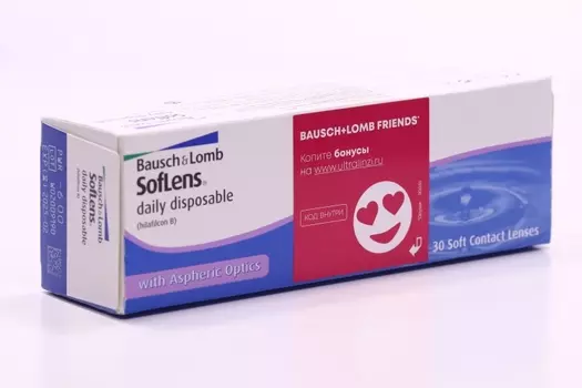 Линзы Bausch+Lomb Soflens Daily Disposable контактные R 8.6 D -6.00, 30 шт