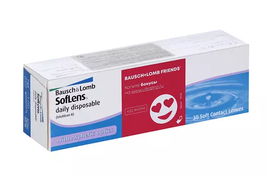 Линзы Bausch+Lomb Soflens Daily Disposable контактные R 8.6 D -1.0, 30 шт