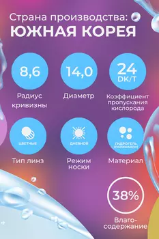 Линзы ILLUSION colors Shine blue контактные 3 месяца -1.5/14.0/8.6/2 шт