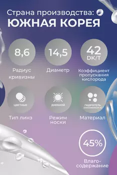 Линзы ILLUSION fashion adonis grey контактные 1 месяц -2.5/14.5/8.6/2 шт