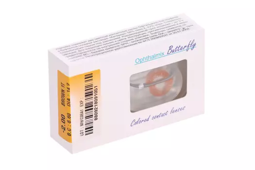 Линзы Офтальмикс Butterfly 1Т Brown контактные R 8.6 (диоптрия -2,0), 2 шт