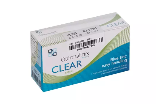 Линзы Офтальмикс Butterfly Clear Blue Tint контактные R 8.6 (диоптрия -3,5), 4 шт