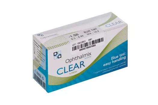 Линзы Офтальмикс Butterfly Clear Blue Tint контактные R 8.6 (диоптрия -1,5), 4 шт