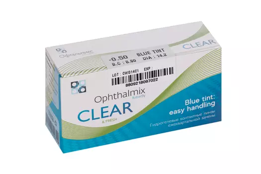Линзы Офтальмикс Butterfly Clear Blue Tint контактные R 8.6 (диоптрия -0,5), 4 шт