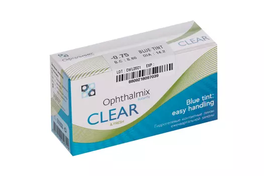 Линзы Офтальмикс Butterfly Clear Blue Tint контактные R 8.6 (диоптрия -0,75), 4 шт