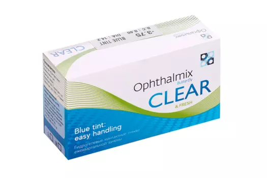 Линзы Офтальмикс Butterfly Clear Blue Tint контактные R 8.6 (диоптрия -3,75), 4 шт