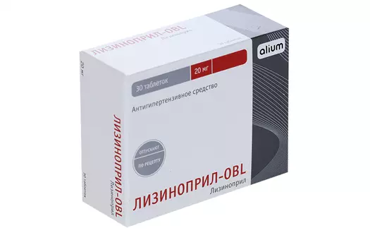 Лизиноприл-OBL 20 мг, 30 шт, таблетки