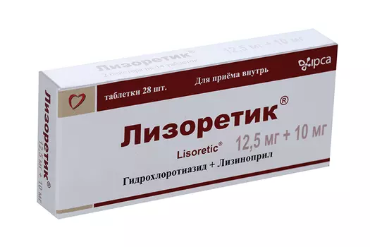 Лизоретик 12.5 мг+10 мг, 28 шт, таблетки