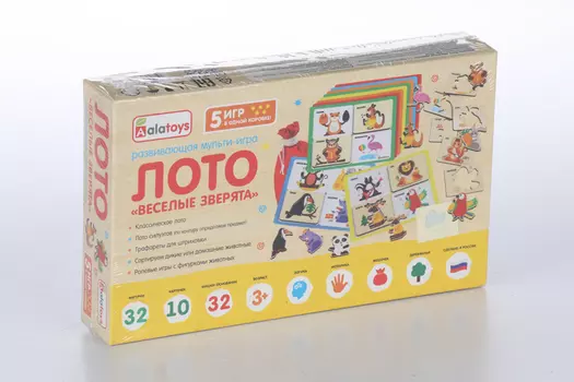 Лото Алатойс веселые зверята 32 фигурки/10 карточек