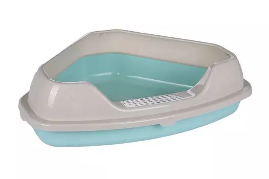 Лоток Чистый котик угловой с бортом мур-мяу голубой (М7849)